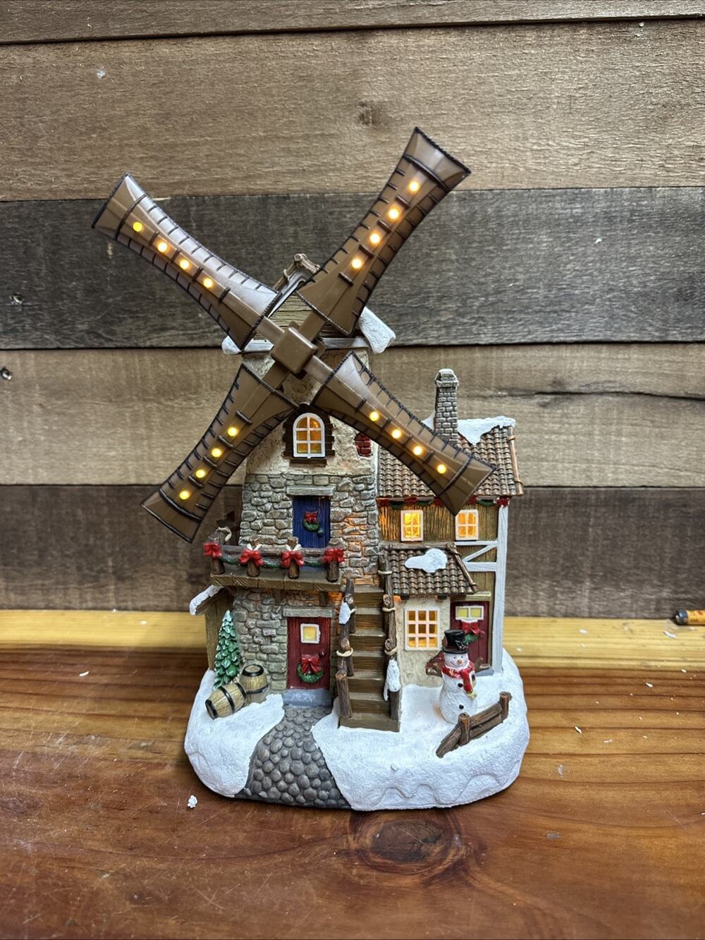 Holiday Time Lighted Animated Christmas Windmill House Winter Village In Box